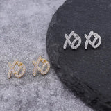 Lianfudai New Design Hip Hop Letter Xo Copper Men\\\\'s Square Stud Earrings Retro Fashion All Copper All Zircon Couple Stud Earrings