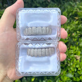 Lianfudai Hip Hop 8/8 CZ Stone Teeth Grillz Punk Shiny Cubic Zirconia Tooth Caps Decor For Men Women Jewelry Cosplay Dental Grills