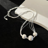 Lianfudai 1Silver color Geometric Simple Shinning Balls Necklace For Women Engagement Fine Jewelry Wedding Party Birthday Gift