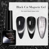 Lianfudai 7ML Black Crystal Cat Magnetic Gel Sparkling Glitter Gel Nail Polish Semi Permanent UV Gel Nail Art No Need Base Color