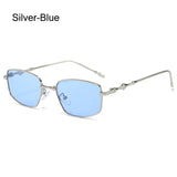 Lianfudai New Fashion Eyeglasses Frames For Women Men Silver Rectangle Glasses Anti Blue Light Small Square Sunglasses With Metal Frame