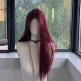 Lianfudai Red Wig Long Straight Lace Front Wig for Woman Nature Synthetic Lace Wigs for Cosplay Daily Use Heat Resistant headband wigs