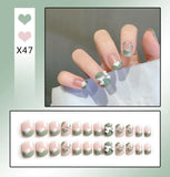 Lianfudai 24Pcs French With Drill Short Fake Nails Press On Nail Tips Artificial Full Cover Cute Bow Wearing False Nails Art Free Shipping