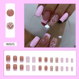 Lianfudai Pink Spider Web Heart Nail Art Halloween Elements Square Fake Nail Tips Full Cover Finished False Nail Press on Nail Glue Woman