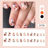 Lianfudai French False Nails Manicure Halloween Cartoon Fake Nials Funny Pumpkins Detachable Press on Nails Women