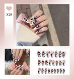 Lianfudai 24Pcs French With Drill Short Fake Nails Press On Nail Tips Artificial Full Cover Cute Bow Wearing False Nails Art Free Shipping