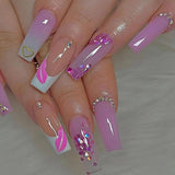 Lianfudai    24Pcs Artificial Finished False Nails with Diamond Long Ballet French Fake Nails with Sequin Design Full Cover Press on Nail Tip