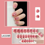 Lianfudai 24P Cute Childlike Rainbow Nail Art Full Cover Artificial Fake Nails Wearing Reusable False Nails Ballerina Press on Nail Art