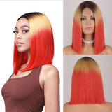 Lianfudai Red Bob Wig for Women Short Straight Middle Part Wigs Cosplay Party Synthetic Heat Resistant Fake Hair Shoulder Length Wig