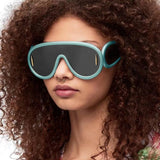 Lianfudai New Fashion One Piece Big Frame Goggles Oversized Oval Sunglasses Women Men Trendy Hip Hop Sun Glasses