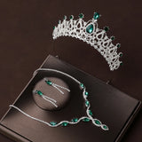 Lianfudai Bridal Headwear Crown Necklace Earrings Four Piece Set of Green Colour Women's Exquisite Party Tiaras