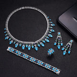 Lianfudai Popular 4-piece Cubic Zirconia Droplet Colored Crystal Bridal Wedding Set Women's Rhinestone Bridal Necklace Jewelry Set