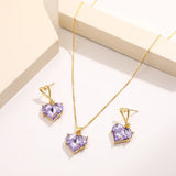 Lianfudai New Fashion Earrings Necklaces Set for Women Heart-shaped Zircon Pink Crystal Pendant Necklace Women's Jewelry Exquisite Gifts