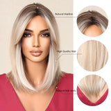 Lianfudai Short Brown Ombre Blonde Cosplay Wig Synthetic Straight Wigs for Black Women Heat Resistant Halloween Party Daily Natural Hair