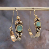 Lianfudai 1Pair Bohemia Drop Hoop Earrings Vintage Emerald Drop Earrings Jewelry Gift For Women