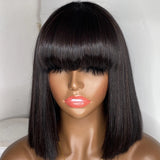 Lianfudai 180% Density Straight Bob Wig With Bangs Short Full Machine Made Human Hair Wig Natural Bob Human Hair Wig With Bangs For Women