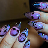 Lianfudai current nail trends 2023   24Pcs Halloween Long Stiletto False Nails Almond Fake Nails with Ghost Design Press on Nails Wearable Full Cover Manicure Tips