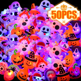 Lianfudai Halloween Luminous Rings Creative Cute Pumpkin Ghost Eye Ghost Pirate Spider Web Children Toys Halloween Flash Finger Rings