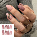 Lianfudai 24P Fashion Fake Nails With Design Leopard Full Cover False Nails Tips Black Brown Stiletto Press On French Artificial Nail Glue