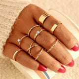 Lianfudai Bohemian Cross Wide Rings Set For Women Girls Simple Chain Finger Tail Rings New Bijoux Jewelry Gifts Ring Female