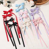 Lianfudai 2pcs Ins Style Ribbon Bow Headband Long Tassel Hair Clip Women's Hair Accessories Girls Christmas Party Hair Accessories