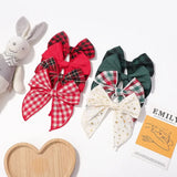 Lianfudai 1Pc 5.7 Inch Cheer Bowknot Hairpin Classic Plaid Christmas color Fabric Hair Clips Handmade for Kids Baby Girls Hair Accessories