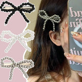 Lianfudai New Korean Fashion Women Pearl Hair Clips Pins Cute Girls Pearl Hairclip Bows Hairpin Metal Hair Clips Y2k Girl Hair Accessories