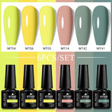 Lianfudai 6Pcs/Set Nude Color Gel Nail Polish Set Kit Spring 6 Colors UV LED Nail Art Gel Vernis Semi Permanent Base Top Coat