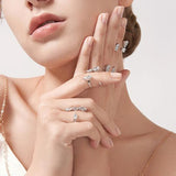 Lianfudai New Trendy Crystal Pearl Ring Butterfly Opening Rings Girls Fashion Shiny Zircon Jewelry Female Wedding Jewelry Gifts