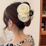 Lianfudai French Rose Hair Claw Clips Temperament Elegant Hairpin Women Princess Headdress Fashion Grab Clip Female Hair Accessories