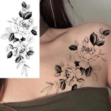 Lianfudai Sketch Flowers Sketch Tattoo Rose Blossoms Black and White Flowers Temporary Tattoos Sticker size: