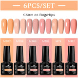 Lianfudai 6Pcs/Set Nude Color Gel Nail Polish Set Kit Spring 6 Colors UV LED Nail Art Gel Vernis Semi Permanent Base Top Coat