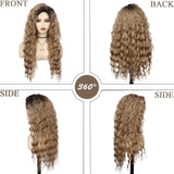 Lianfudai Synthetic Long Wave Cur Wigs Female Natural Brown Wig with Clip Free Part Side Bangs 80s Curly Wigs for Women Ombre Wig