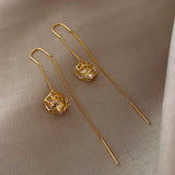 Lianfudai Korea hot fashion jewelry luxury zircon hollow flower long earline earrings elegant women's party accessories