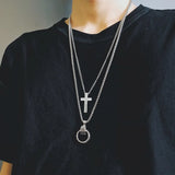 Lianfudai 2024 Fashion Unisex Multilayer Hip Hop Long Chain Necklace For Women Men Jewelry Gifts Key Cross Pendant Necklace Accessories