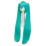 Lianfudai W Synthetic Hair Miku Cosplay Long Wig Green Heat Resistant Party Wigs with 2 Clip Ponytails Wigs