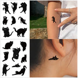 Lianfudai 2pcs Cute Black Cat Tattoo Stickers for Women Man Arm Art Temporary Waterproof Fake Tattoo Cartoon Kitty Lasting Tattoo Stickers