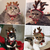 Lianfudai Cat Reindeer Costume Christmas Deer Antler Collar for Small Dogs Cats Xmas Cat Collar Reindeer Set  cat cloth