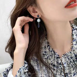 Lianfudai  Korean Light Luxury Blue Retro Crystal Eardrop Exquisite Simple Silver Color Earrings For Woman  Jewelry Accessories