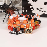 Lianfudai 4 Pcs Halloween Pumpkin Bat Pendant Bracelets for Women Punk Ghost Beaded Charm Bracelet Sets Girls Party Jewelry Accessories