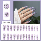 Lianfudai 24Pcs/Set Manicure Wearable Ballerina Removable Coffin Nail With Glue Fake Nails Finished Women Girls False Nails Art Decoration