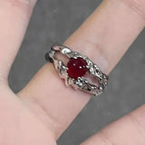 Lianfudai Irregular Red Crystal Glass Heart Aesthetic Rings for Women Y2K Gothic Animal Spider Ring Creative Grunge Jewelry Accessories