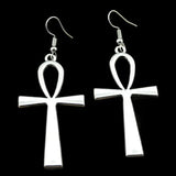 Lianfudai Vintage Big Ankh Crosses Earrings Ancient Egyptian Silver Color Dangle Women's Y2K Aesthetic Jewelry Accessories New