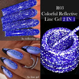 Lianfudai 5ML Colorful Reflective Glitter Liner Gel Polish Sparkling Painting Nail Polish Semi Permanent UV Gel Lines French Nail