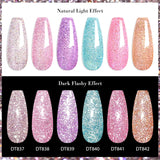 Lianfudai  Sparkling Rose Pink Reflective Glitter Gel Nail Polish 7ML Nail Gel Manicure Semi Permanent UV LED Varnish Nail Art