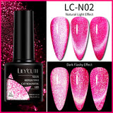 Lianfudai 7ML Black Crystal Cat Magnetic Gel Sparkling Glitter Gel Nail Polish Semi Permanent UV Gel Nail Art No Need Base Color