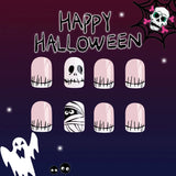 Lianfudai 24Pcs Halloween Little Ghost Press on Fake Nails Creative French Design Short Square False Nails Acrylic Nails Halloween Decorat