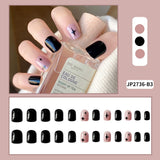 Lianfudai 24Pcs nail art fake nails French microd rilling simple Full Seamless Removable False Nail Ballerina Press On Nails Art Tips Set