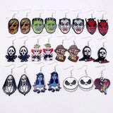 Lianfudai 19 kinds of Halloween Acrylic Earrings Christmas Night Horror Movie Cartoon Character Asymmetric Earring for Women Jewelry