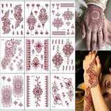 Lianfudai Waterproof Brown Henna Tattoo Sticker for Women Temporary Flower Fake Tattoo for Hand Wedding Party Festival Body Art Decoration